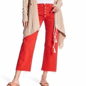 Free People Red Straight Leg Jeans